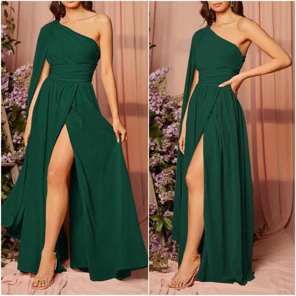 Luxe One Shoulder Party Prom Wedding Evening Maxi Dress - Picture 2 of 6